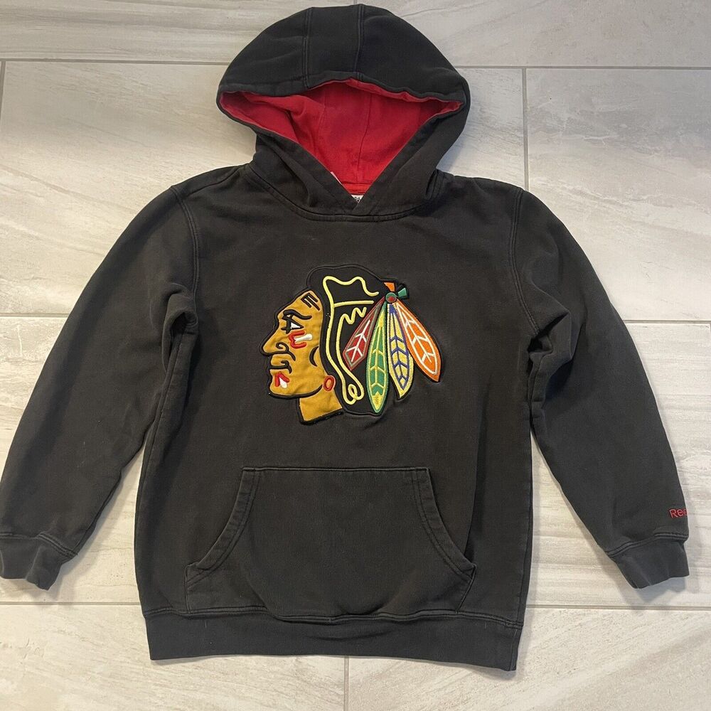 Chicago Blackhawks Size 10/12 Medium Boy Vintage Black Faded Hockey Hoodie